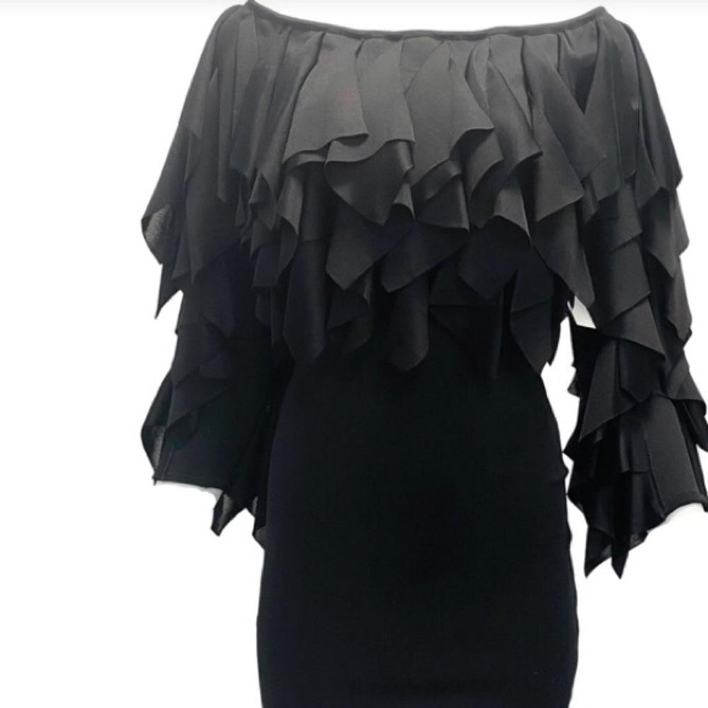 BALMAIN black ruffle Bodycon Dress | size SMALL